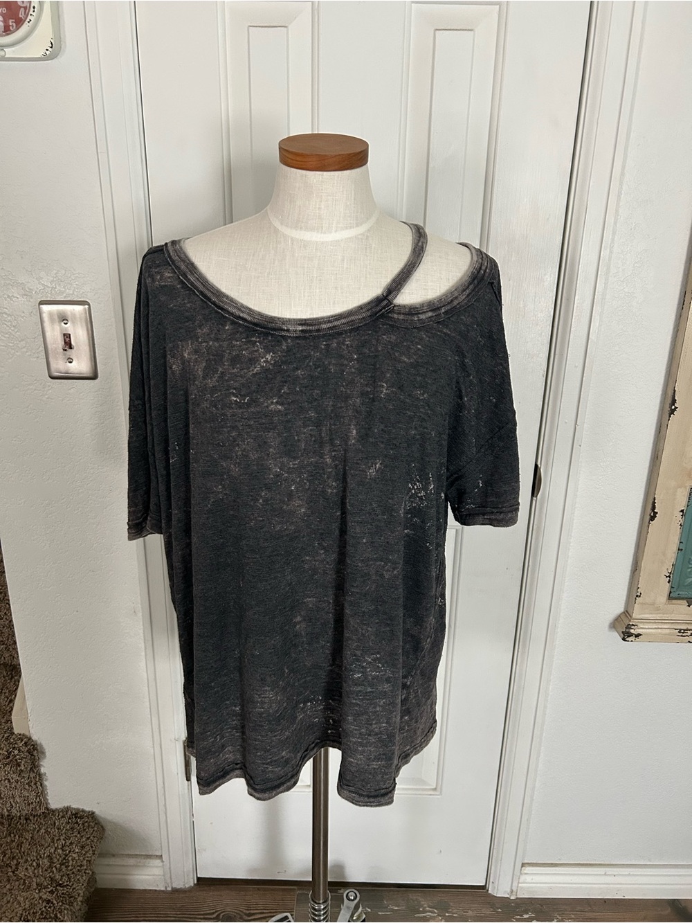 We The Free Washed Black Short Sleeve Cutout Tee